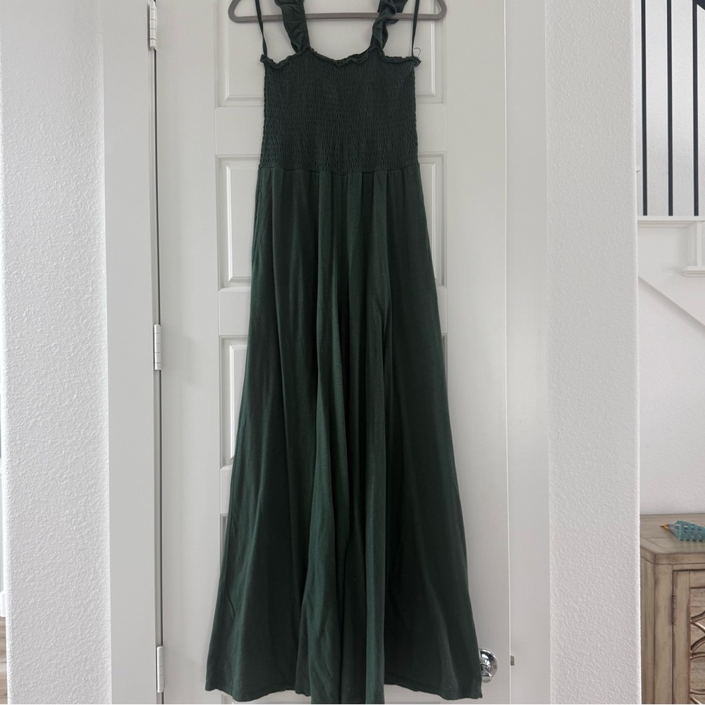 Aerie Dark Green Wide Flare Jumpsuit